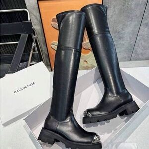 Balenciaga Black Over-the-Knee Boots with Silver Accents